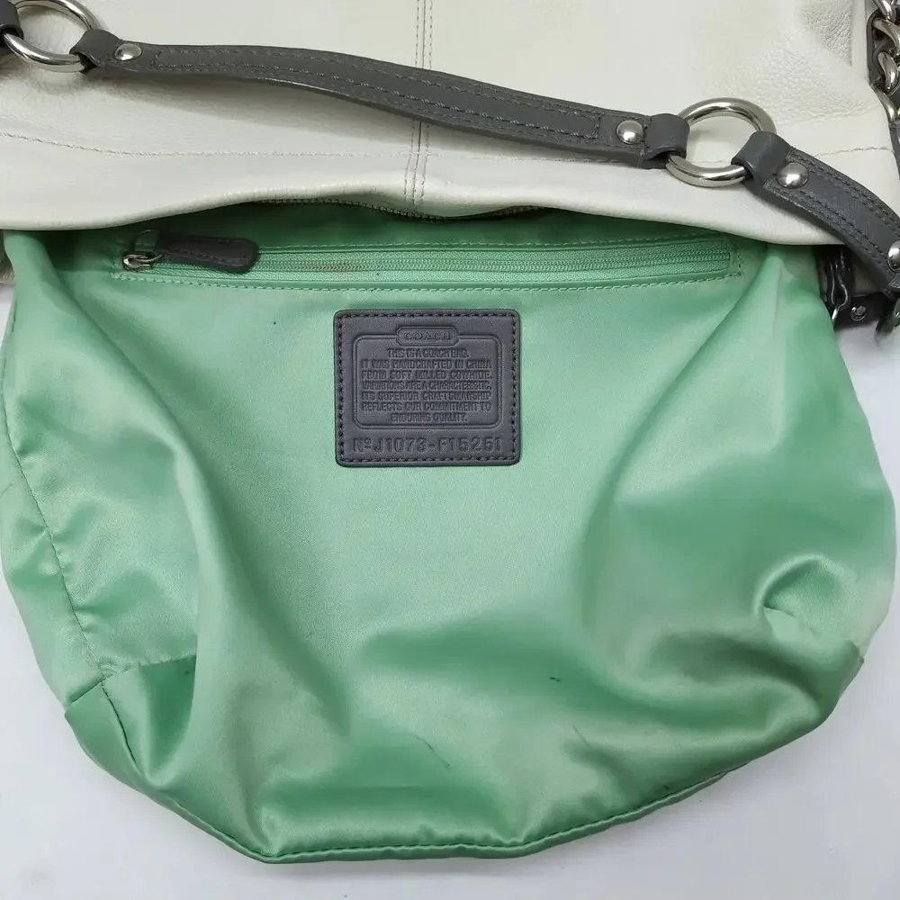 Coach Zoe White Leather Zipper Closure Hobo Shoulder Bag